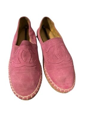 CHANEL Pink Suede Espadrille Flats